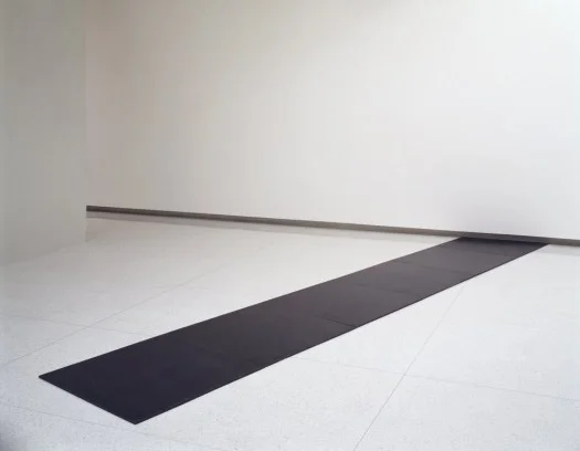 “Slope 2004″ by Carl Andre (1968). Material: Steel. Size: overall 0.5 x 204 x 38 inches. Collection: Walker Art Center.