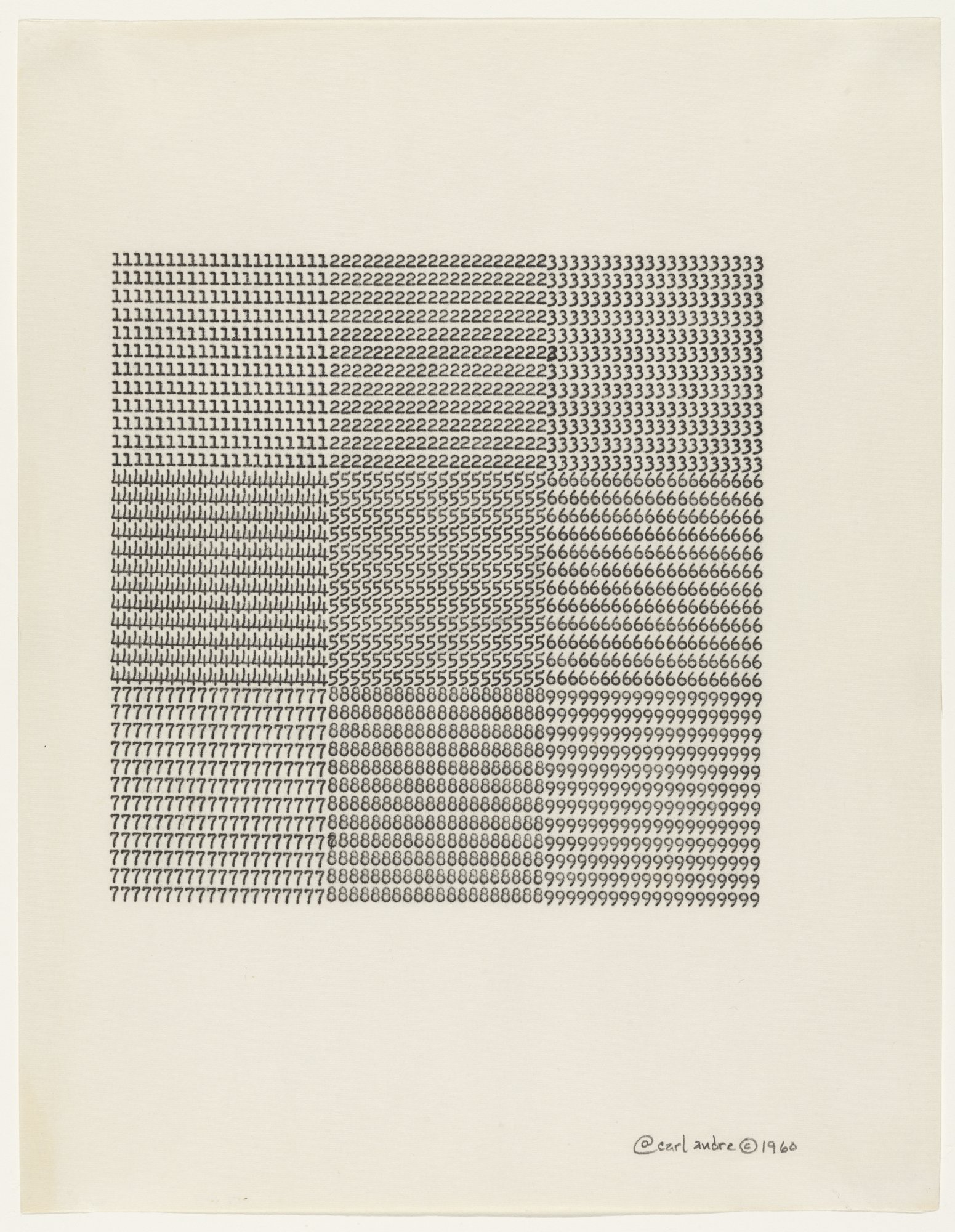 Carl Andre, Untitled, 1960, typewriting on paper, 11 x 8 ½ inches