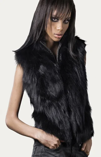 STYLE # T122383FX fox & leather zip front vest