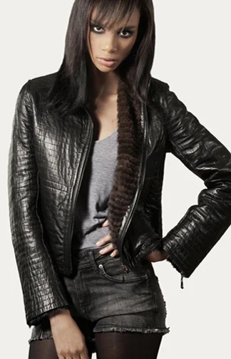 STYLE # T12235MP layered mink & leather reversible jacket