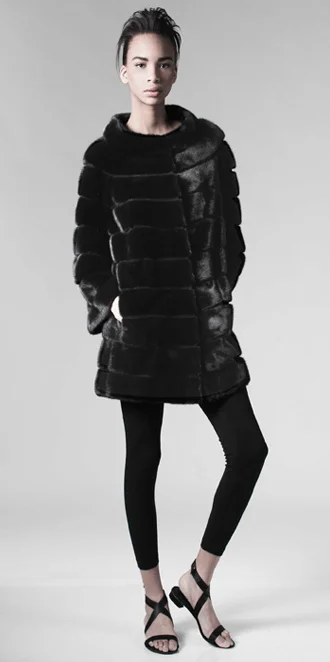STYLE # T060960MK long hair mink bateau neck coat