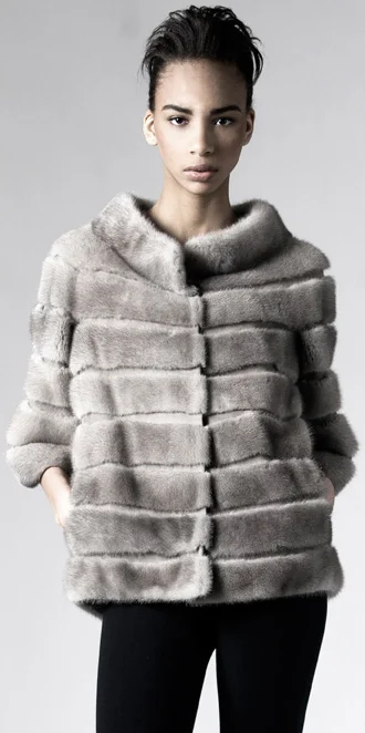 STYLE # T032582MK long hair mink bateau neck jkt