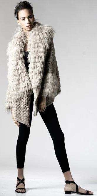 STYLE # T122123RX knitted rex rabbit maxi cardigan w/ tibetan trim