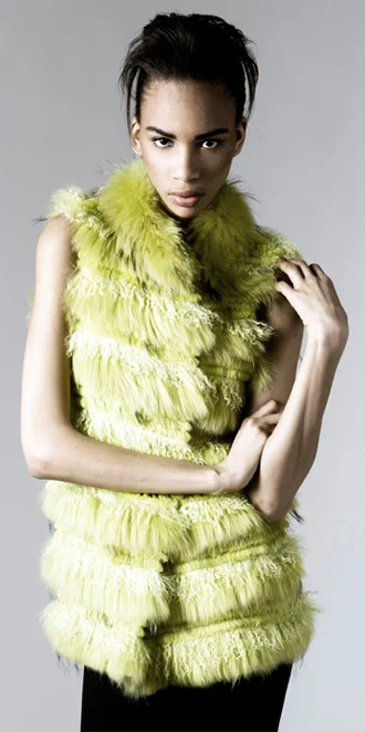 STYLE # T122074TB layered rabbit, finn raccoon,& tibetan lamb vest