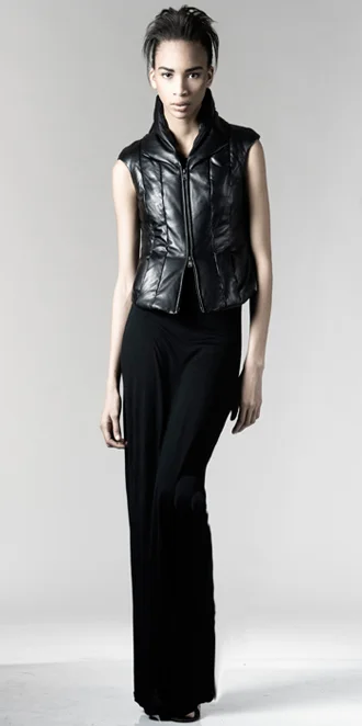 STYLE # T122239LE leather zip front down vest