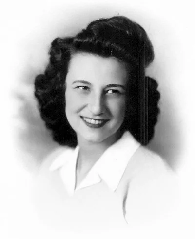 Betty Lou Barkus, undated photo, originally in color Possibly formal high school graduation photo
