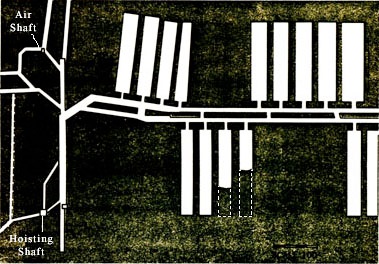 Fig. 2. Top view (plan) of a room and pillarmine.* * Used by permission: Schwieder, Dorothy, Kraemer, Richard, Iowa's Coal Mining Heritage, The State of Iowa, 1973.