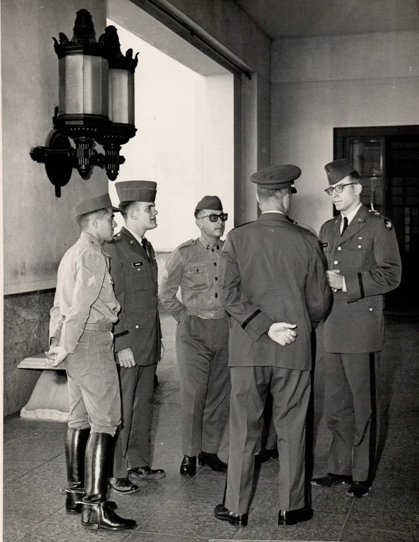 Hagan, second from left and me far right with two Brazilian cadets and a US Army Protocol Officer. The Brazilian cadet on the far left has a Nazi look about him, I think.