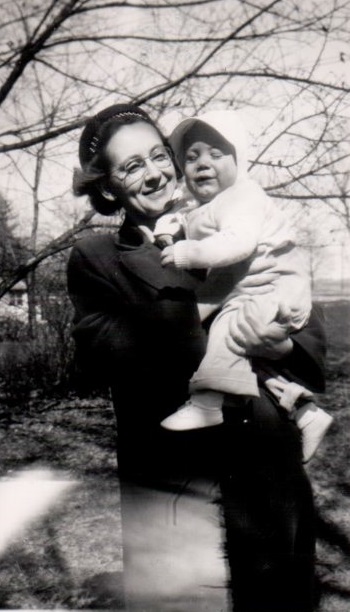 Craig Garrett, earliest known photo, With mother Marian Garrett, 1947, Lorimor, Iowa