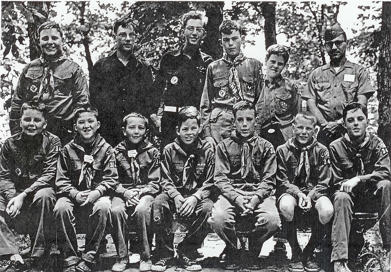 Camp Matigwa, 1960 Back row, L-R: John Bumgardner, Allen Faidley Irving Tiffany, Henry Van Elsen, James Musgrove, LaVerne “Scratch” Collister Front row, L-R: Don Evans, Dennis Henderson, Douglas Holdefer, Robert Van Elsen, Craig Garrett Noel Heathman, Vernon Seieroe