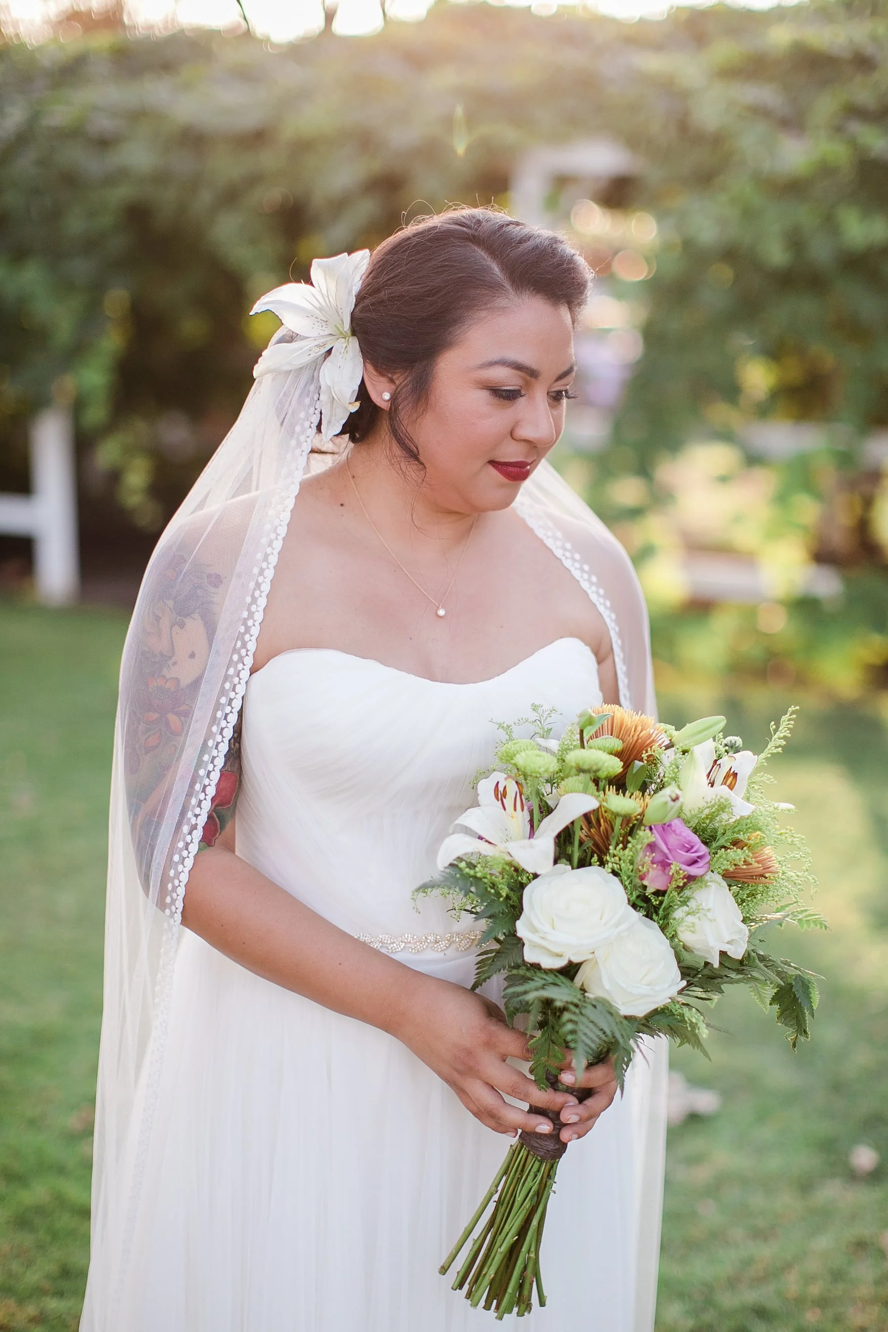 Rocco wearing a Classic Veil - Ivory finished with custom spotted lace edge