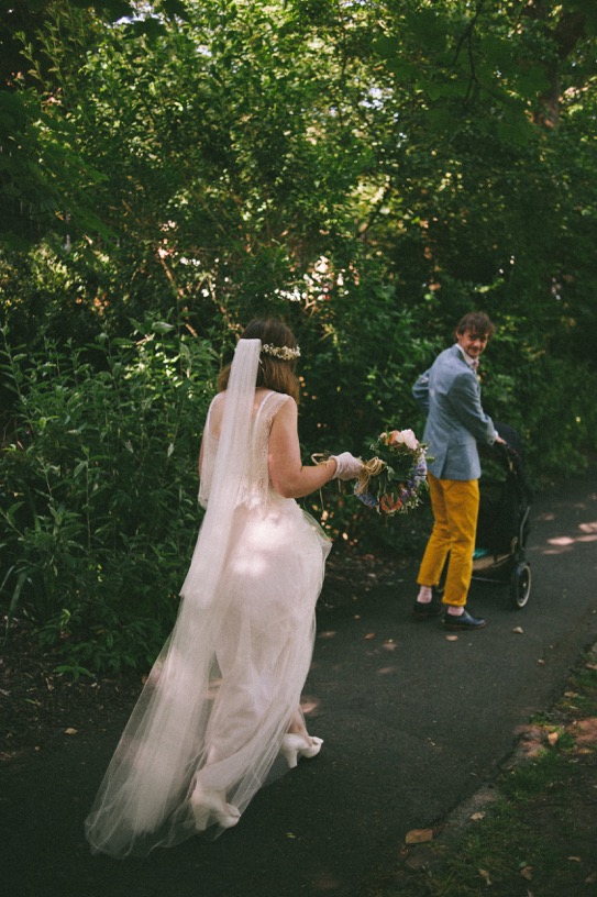 Rebecca wearing an ivory 100% silk veil