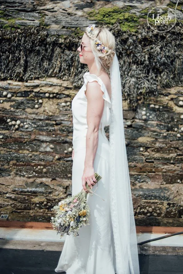 Mel wearing a Classic Veil - Ivory, floor length veil with Rexcote lace finish