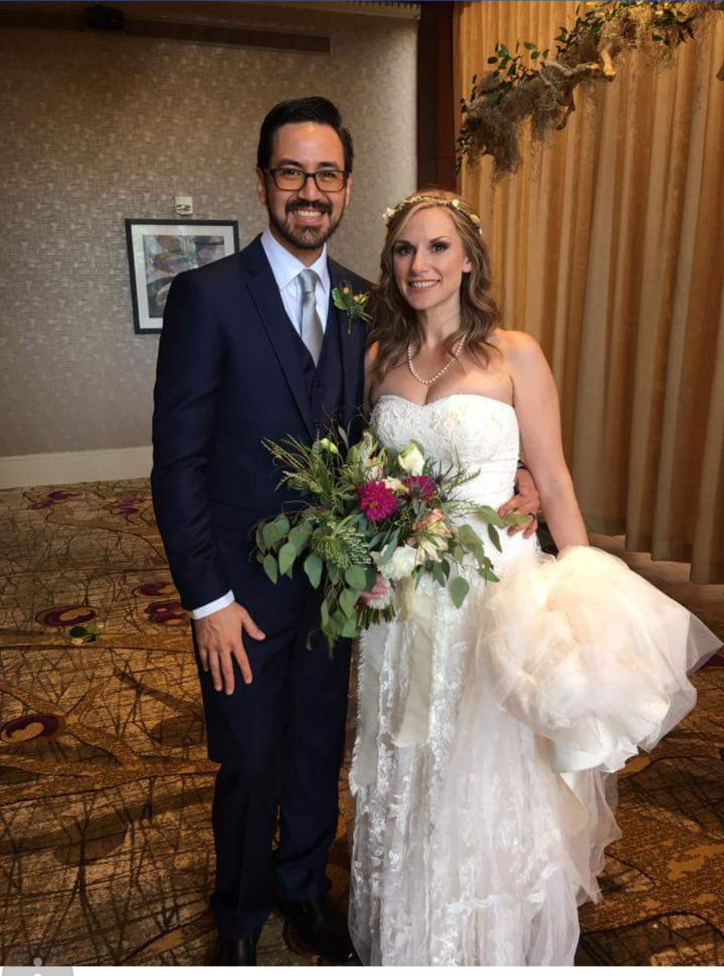 Nicole wearing the Cornwall crown and veil - Dried flower crown with ivory cathedral length raw cut detachable veil