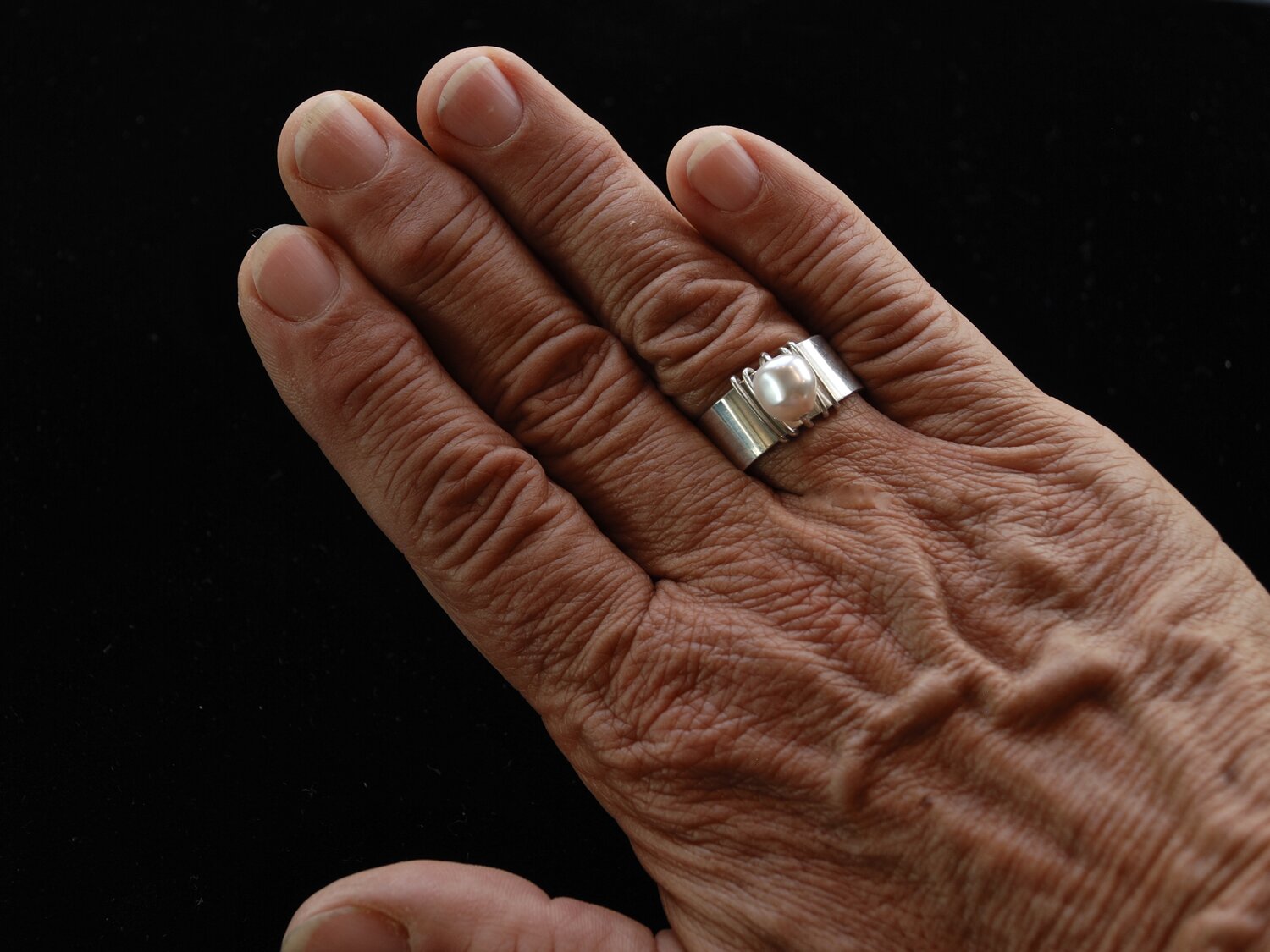 Silver and Pearl Ring Wide Band Adjustable Taylor Arts