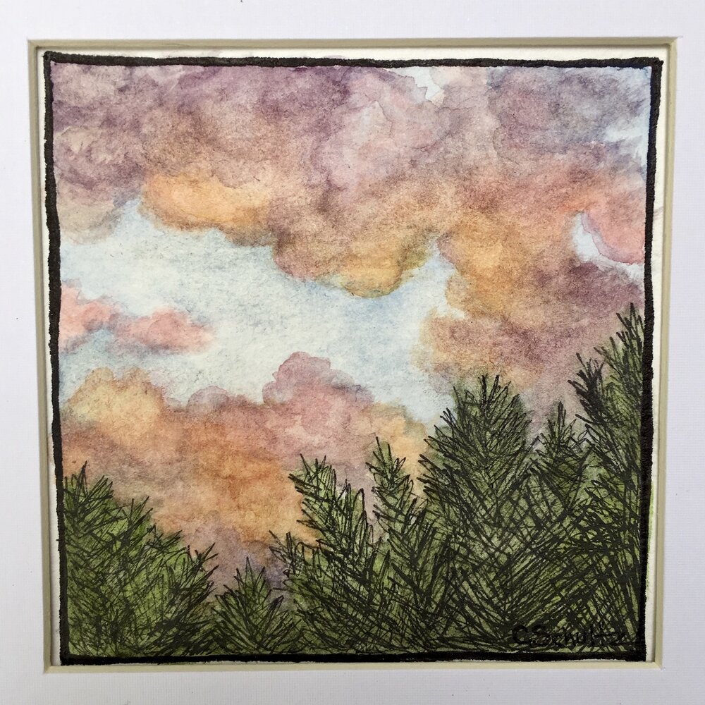 Cloudscape Framed Watercolor And Archival Ink Painting Original Fine Art — Taylor Arts