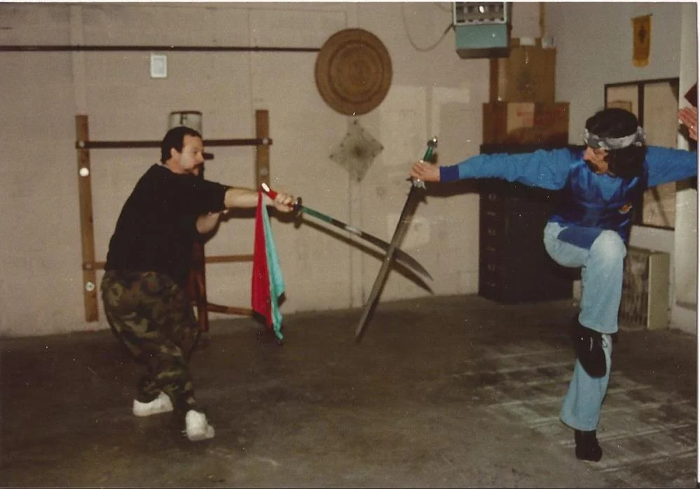 Doc and LaoMa working out at Duncan Leong’s Virginia Beach, Va, school, late 1970’s.