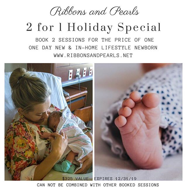 In honor of Small Business Saturday, we are announcing our Holiday Special!

2 for 1 deal. Book 2 sessions for the price of 1! Our One Day New and In-Home Lifestyle Newborn session.

Now through end of the year.