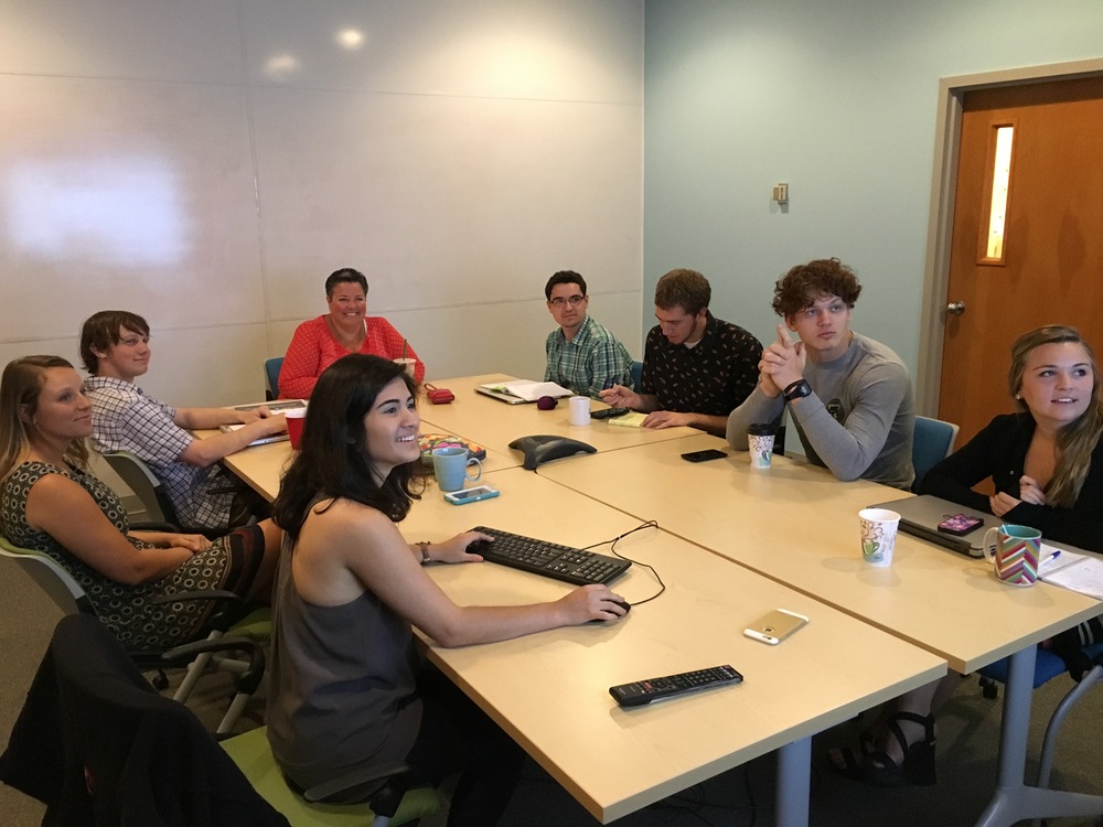 The interns and Leslie Heimbaugh, Office Manager at the PCLC, and our main contact. This meeting was to demonstrate the new social media strategies.