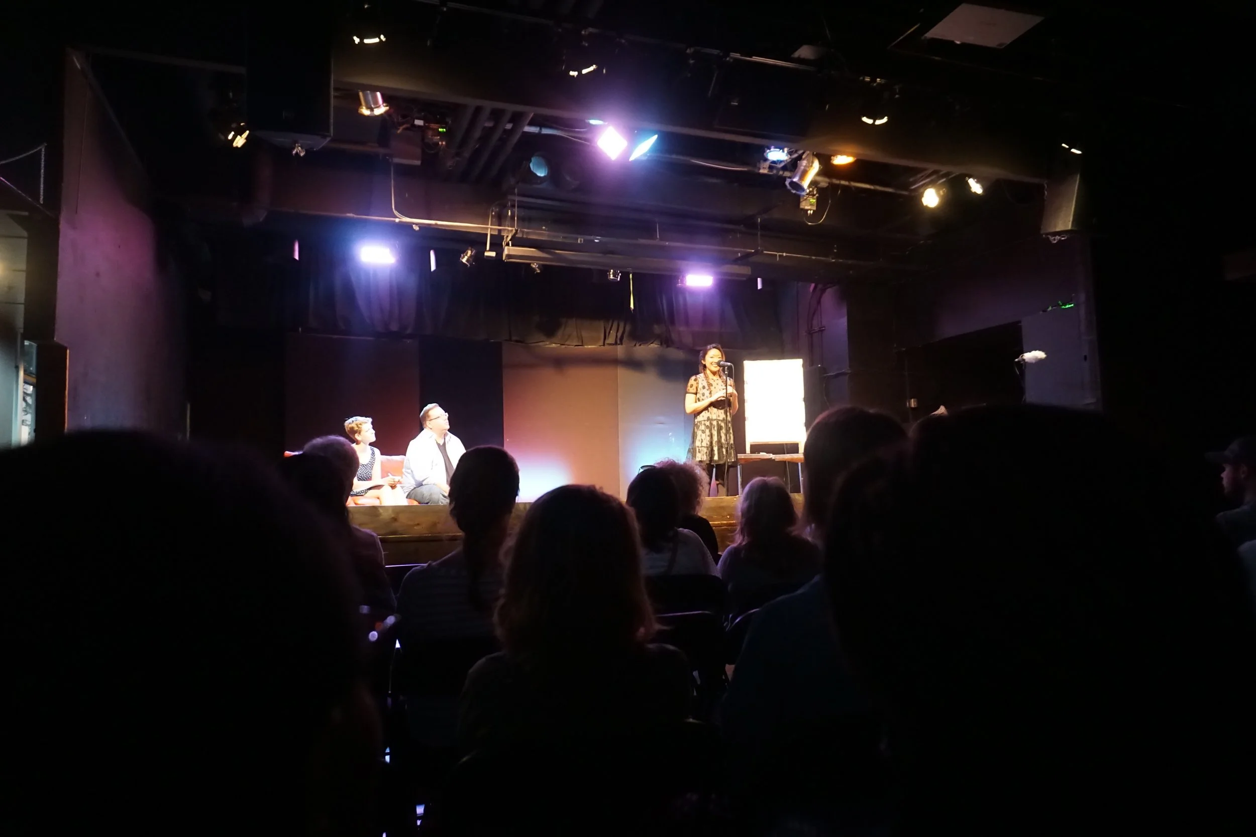 Telling my story in front of the Moth audience.