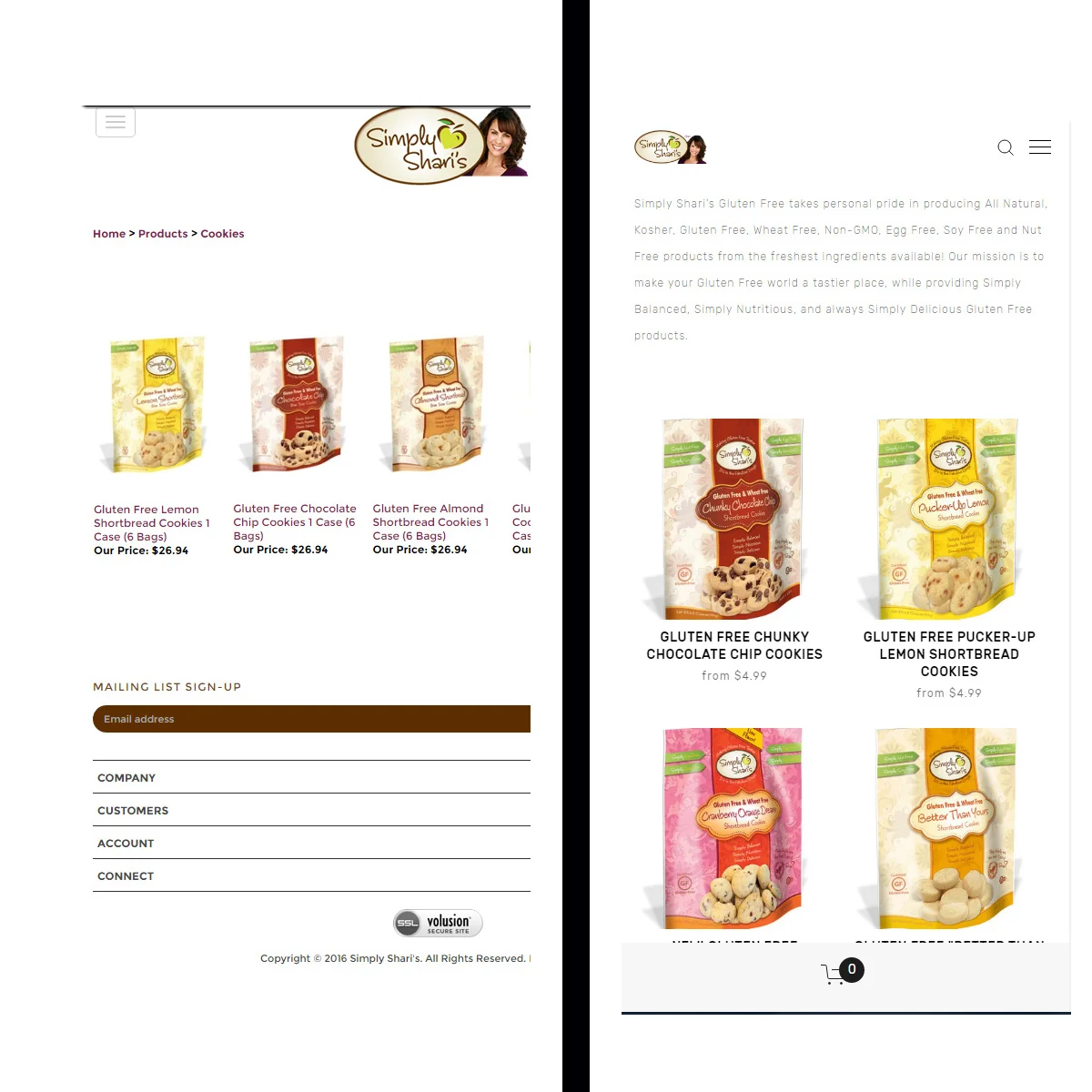 The old shop site on the left as it was on mobile, versus the new redesign on right.