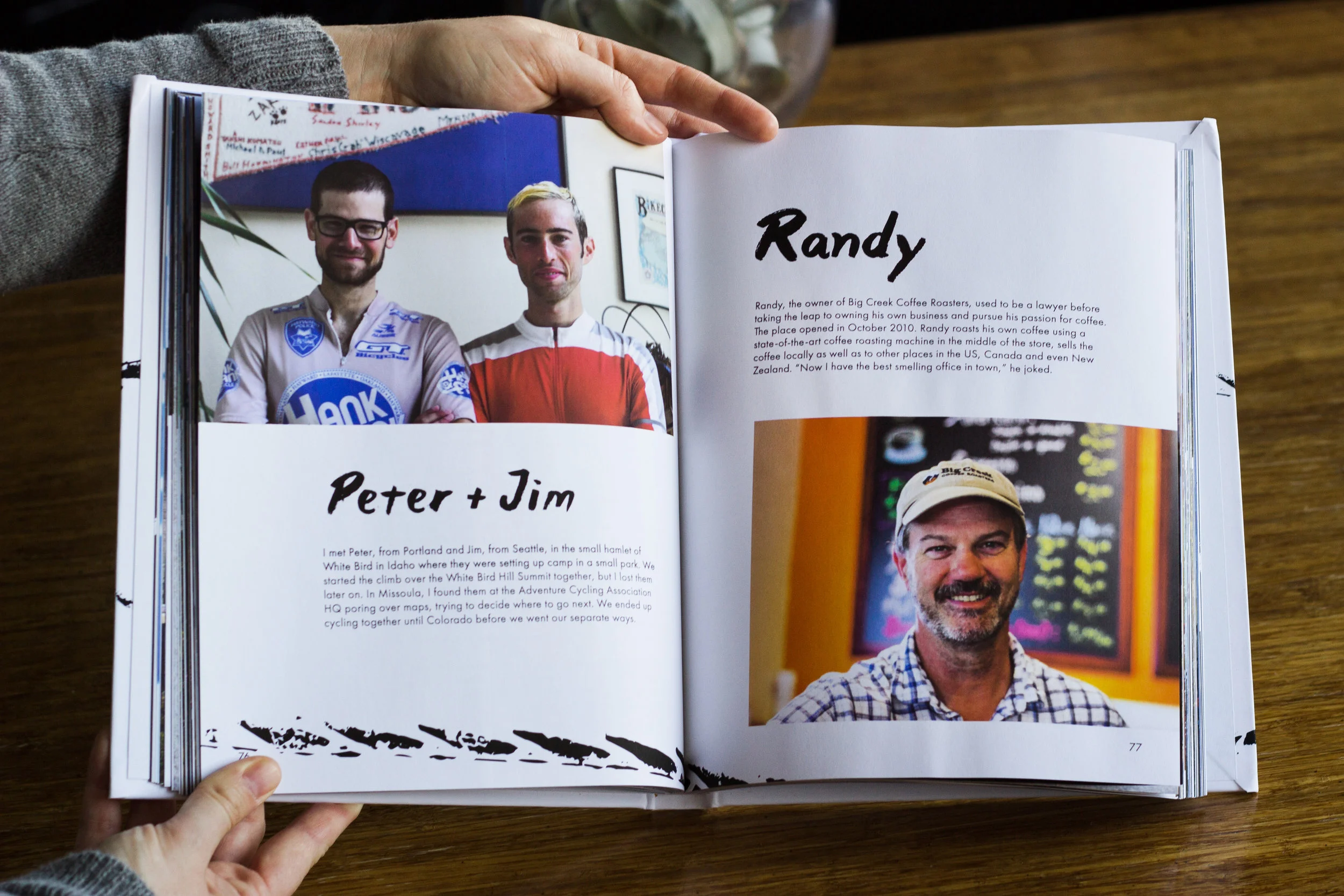 A few of the friends Klaus made along his journey. The bike tread pattern motif (made with a real tire, shout out to OG printmaking) runs throughout the book and is included on the cover, meant to reflect the continued journey on and off the pages.