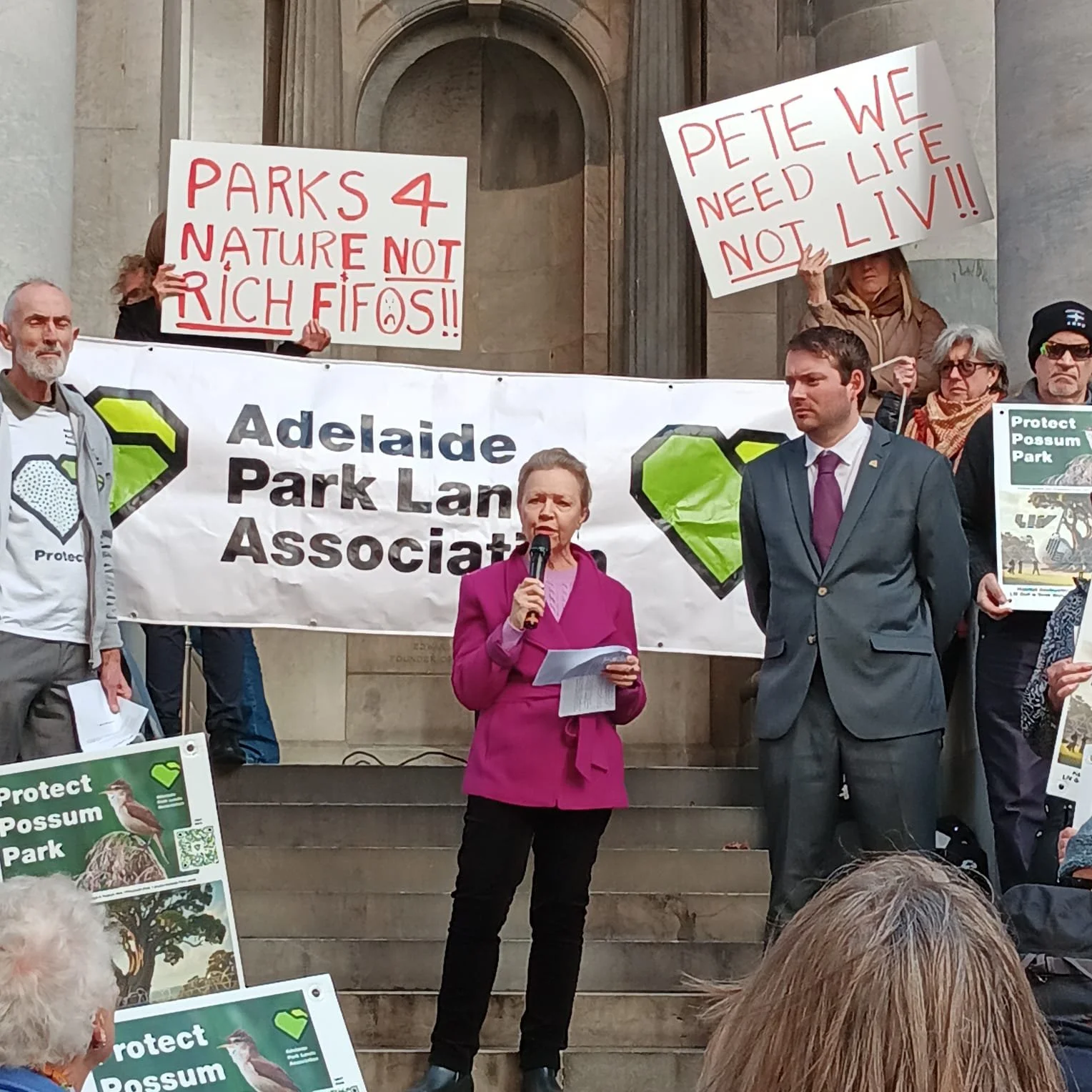 Scenes from the "Protect Possum Park" rally at Parliament House, on World Environment Day, 5 June 2025
