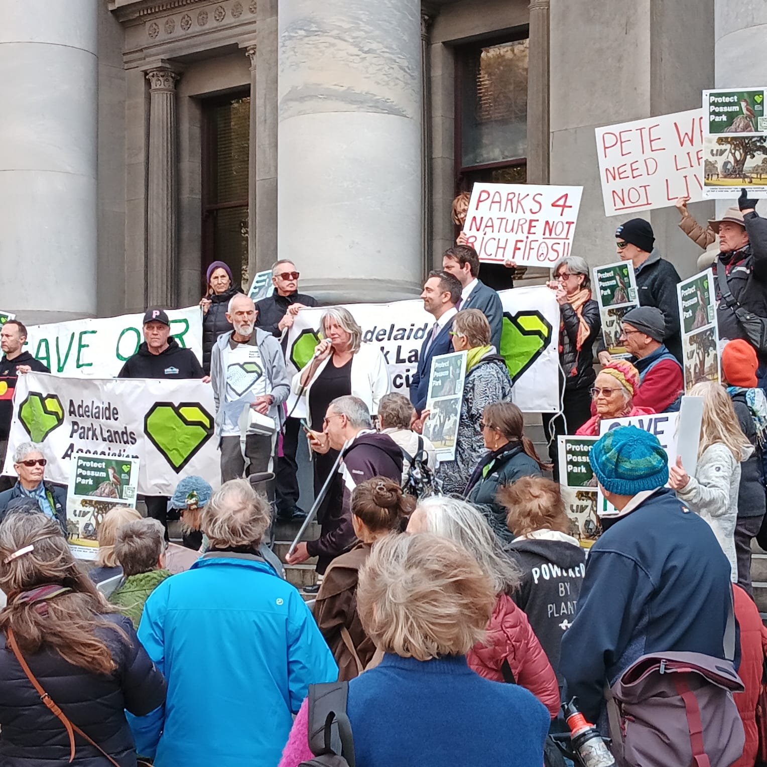 Scenes from the "Protect Possum Park" rally at Parliament House, on World Environment Day, 5 June 2025