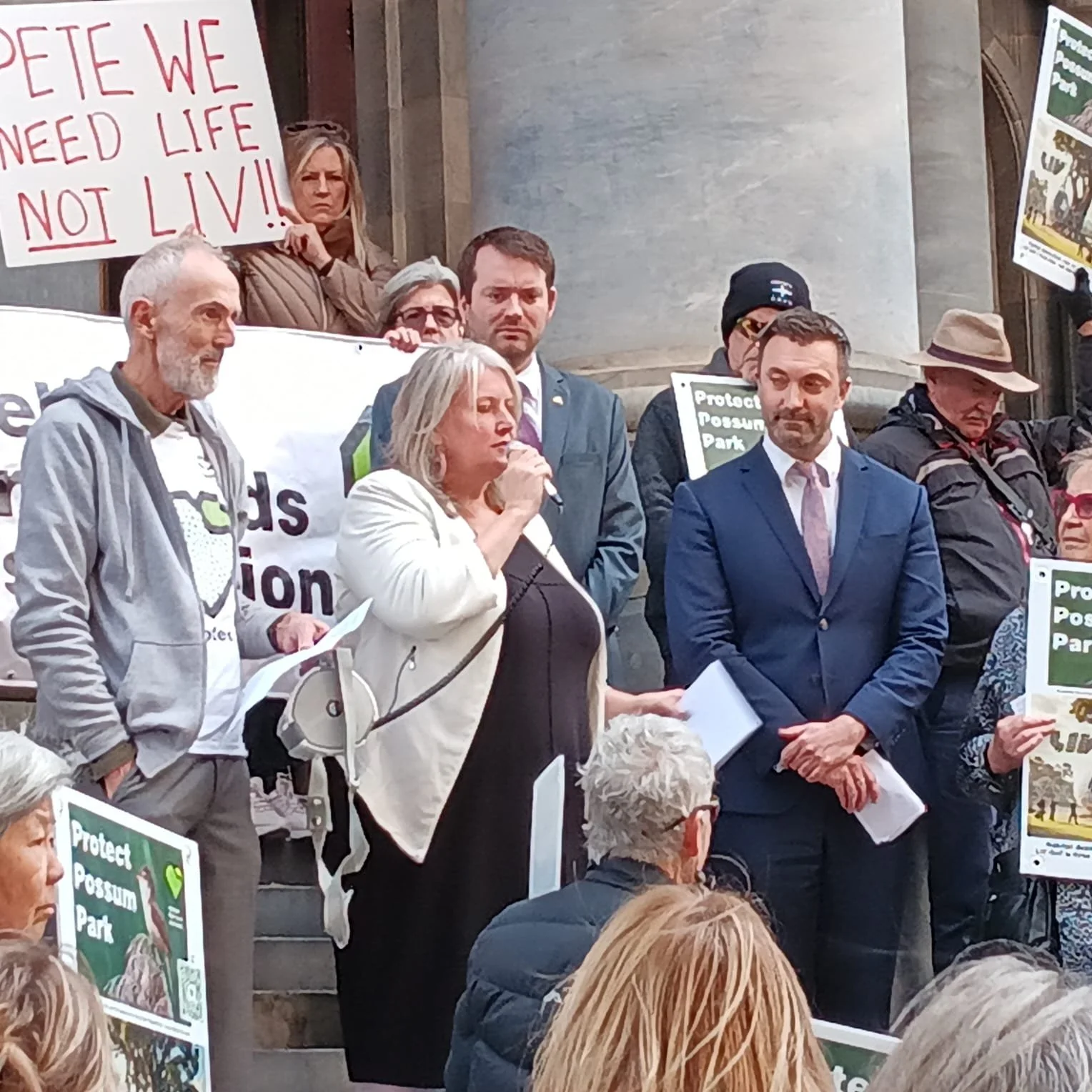 Scenes from the "Protect Possum Park" rally at Parliament House, on World Environment Day, 5 June 2025