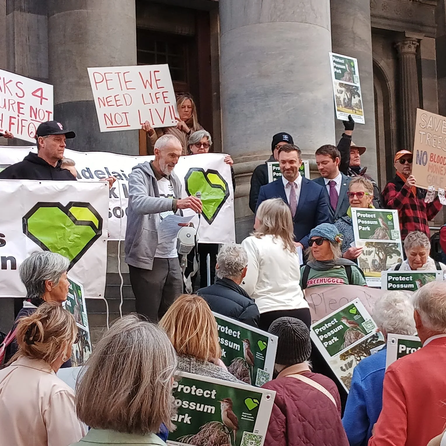 Scenes from the "Protect Possum Park" rally at Parliament House, on World Environment Day, 5 June 2025