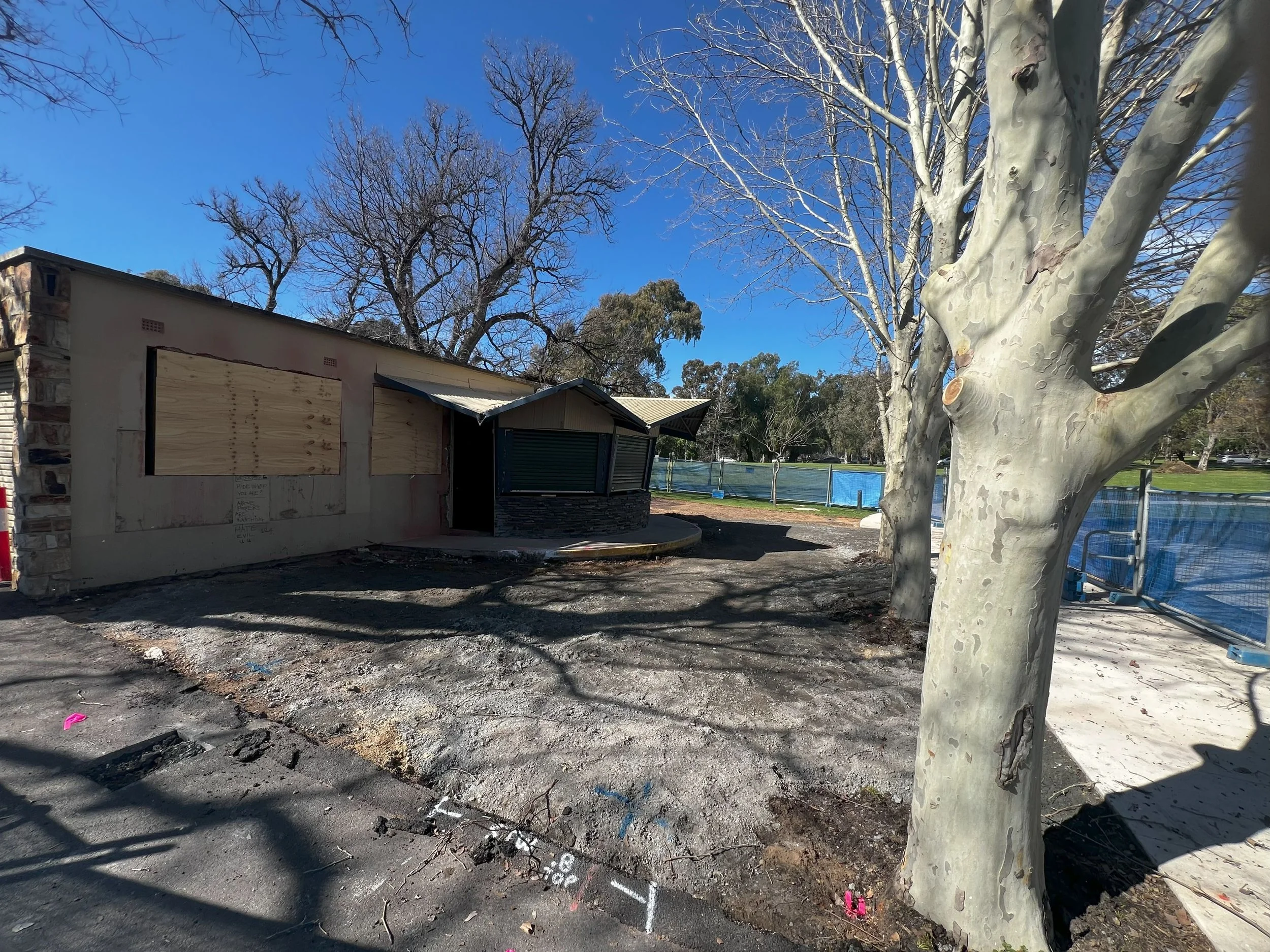Works compound around the kiosk, 13 September 2025
