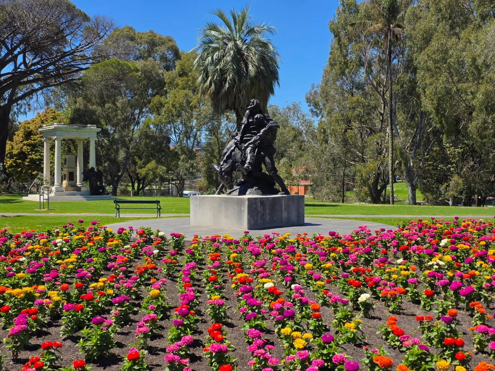 Gorgeous sunshine today on &ldquo;Simpson and his Donkey&rdquo; by Robert Hannaford off King William Road in Angas Gardens, Red Gum Park' / Karrawirra (Park 12).

More here: https://www.adelaide-parklands.asn.au/blog/2024/2/3/know-your-park-lands-art