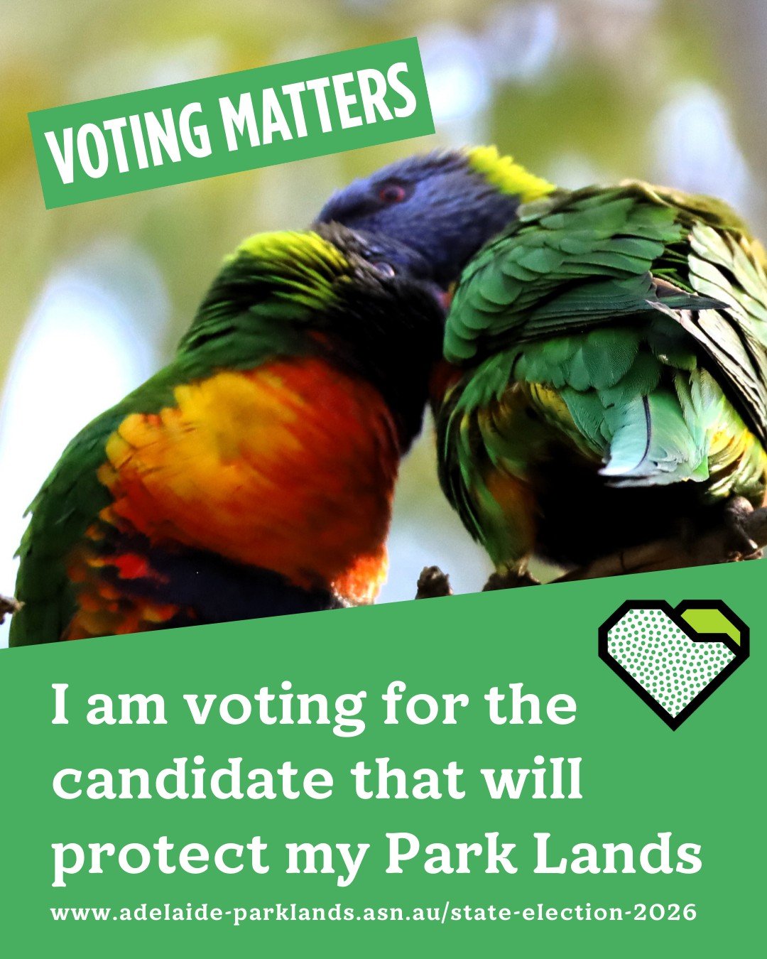 PROTECT: Vote for your Park Lands

Visit the Adelaide Park Lands Association web page to see the recommendations on how to vote to protect your Park Lands. 

www.adelaide-parklands.asn.au/state-election-2026

THE LINK TO THE WEBSITE IS IN THE BIO.

#