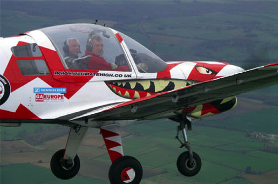 Formation flying course at Kemble with Ultimate High. Ex-Arrows pilot Des Sheen sitting hands off had more trust in my flying skills than I did. We were very close!