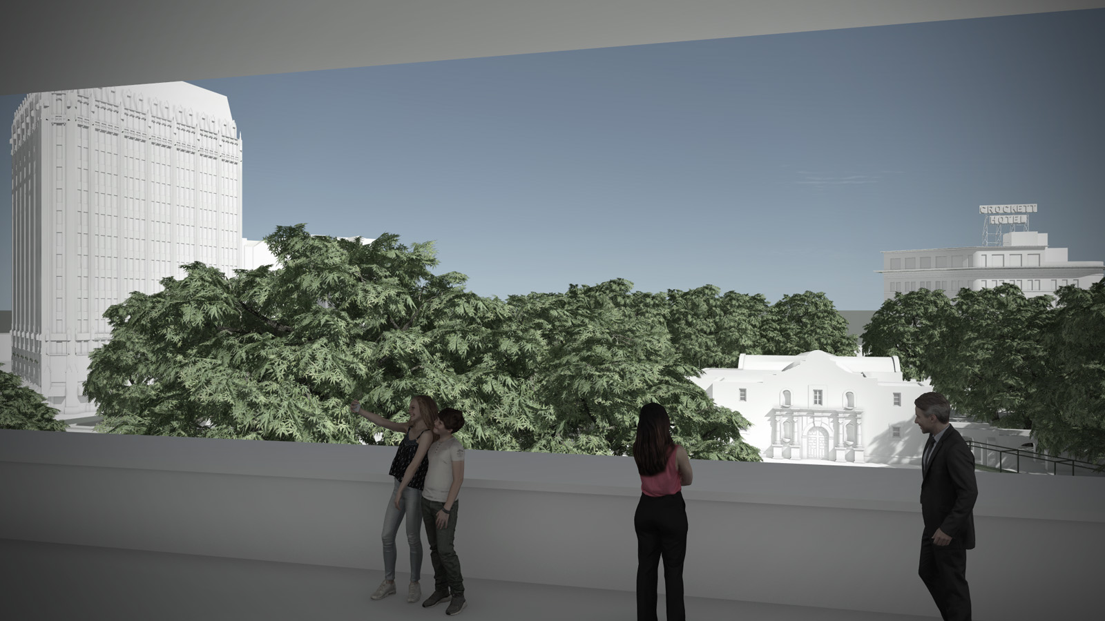 The outdoor viewing terrace between the existing Crockett Block and the upper gallery addition