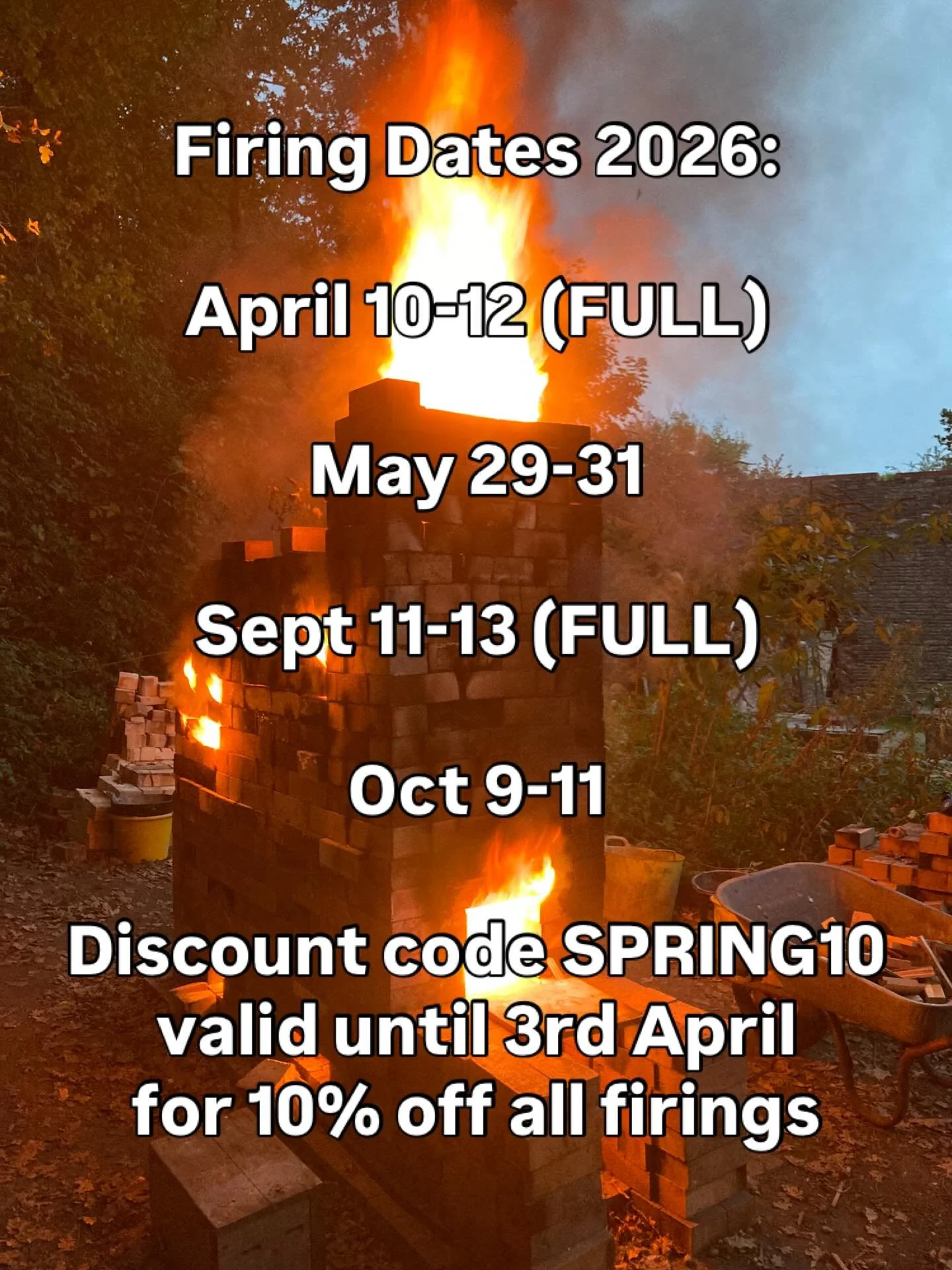 Don't miss out! We still have spots available on our May and October firings. Use code Spring10 for 10% off before April 3rd! Follow the link in our bio for details #woodfiring #bristol #fastfire #pottery #ceramics