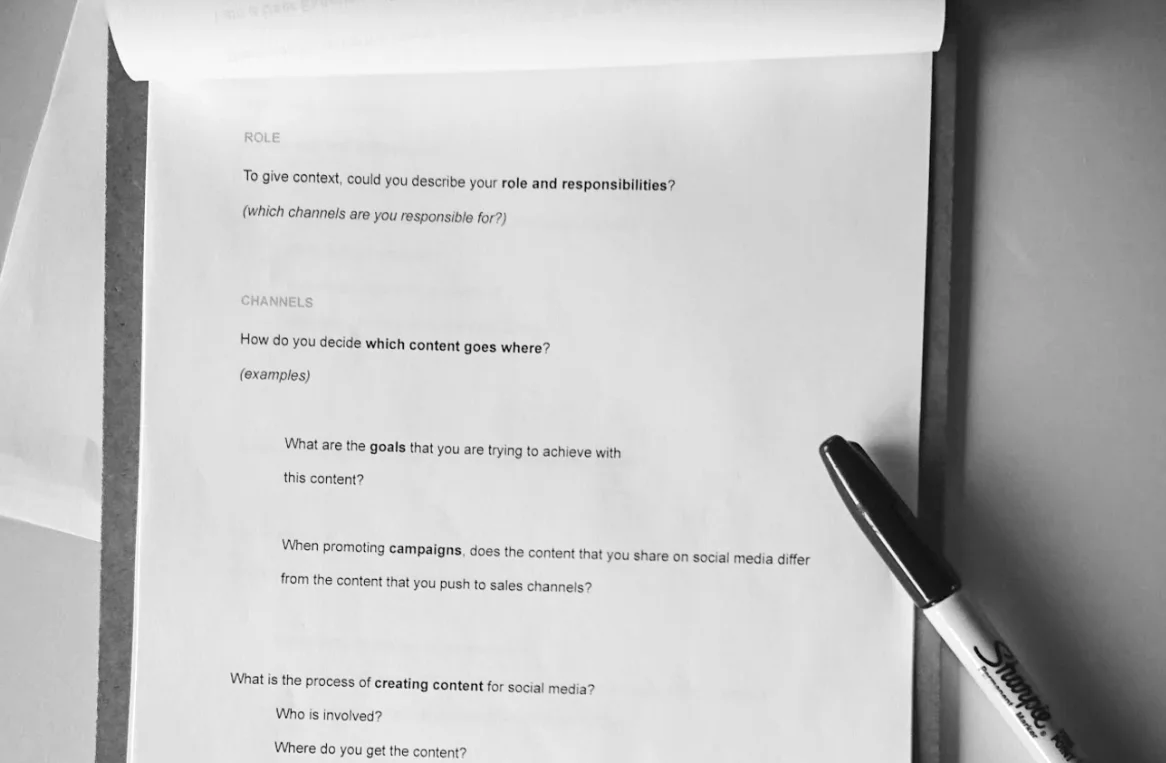 One of the interview guides I brought with me when talking to users