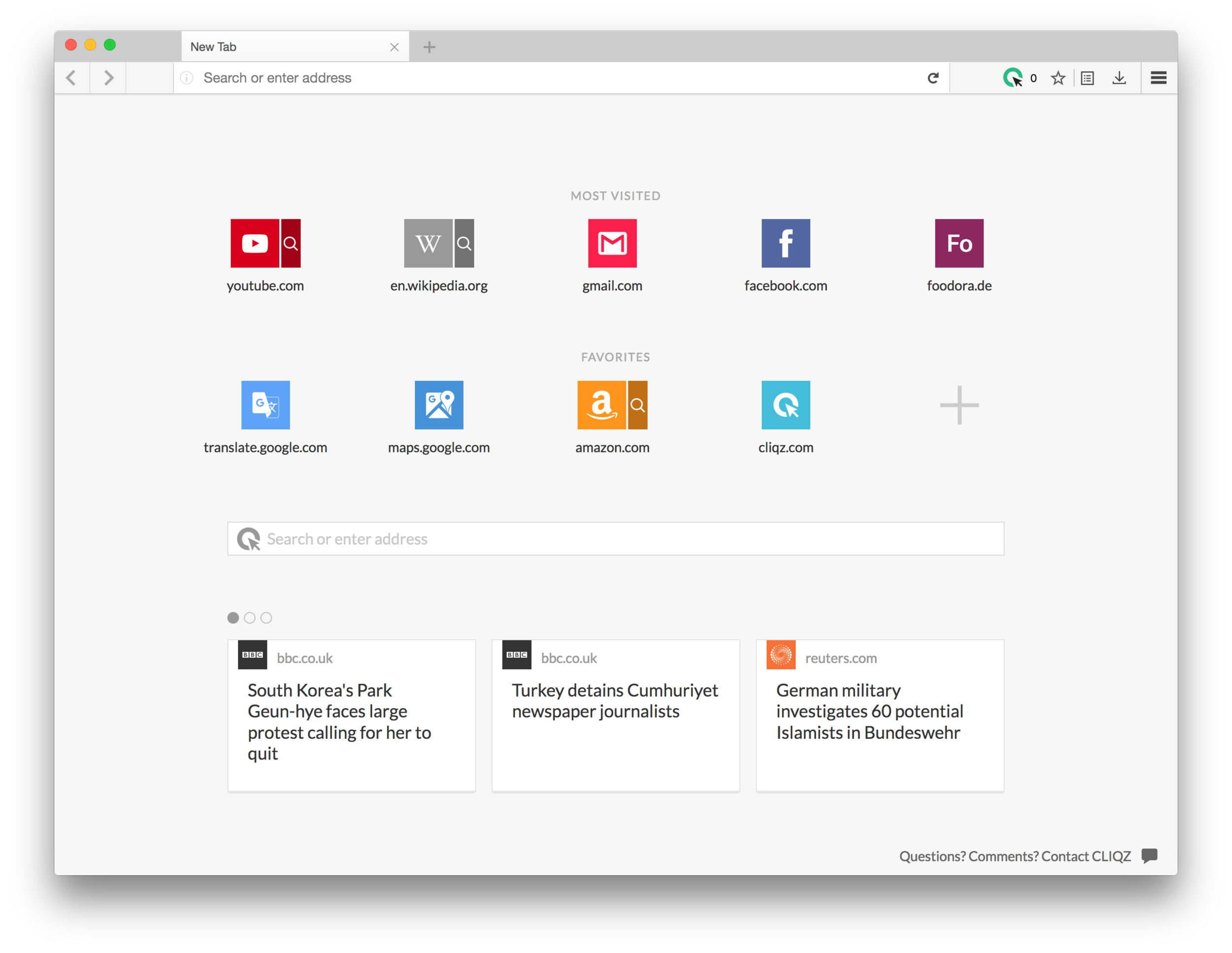 One of the last versions of Cliqz Tab released during my time as lead designer on the project