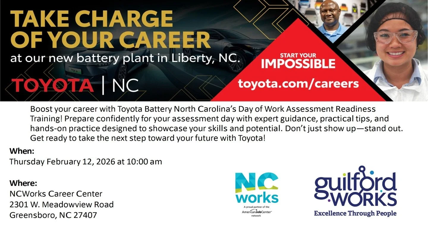Take CHARGE of your Career w/ @lifeattoyota &amp; @ncworksgso 👷🏾&zwj;♂️💚

#careeropportunities #toyota #ncworks #guilfordworks