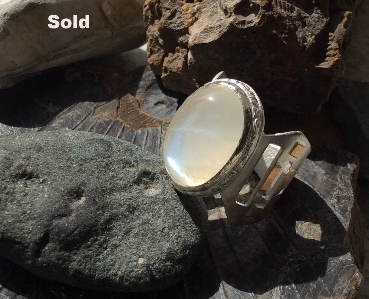 Blue Moonstone in Silver and Gold