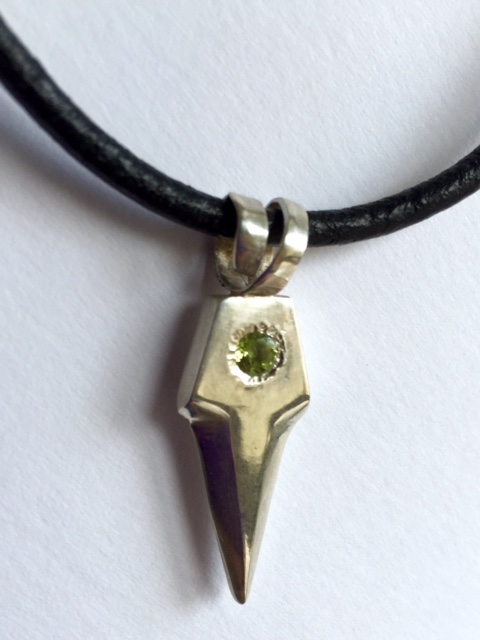 Silver Arrowhead Pendant with Green Peridot