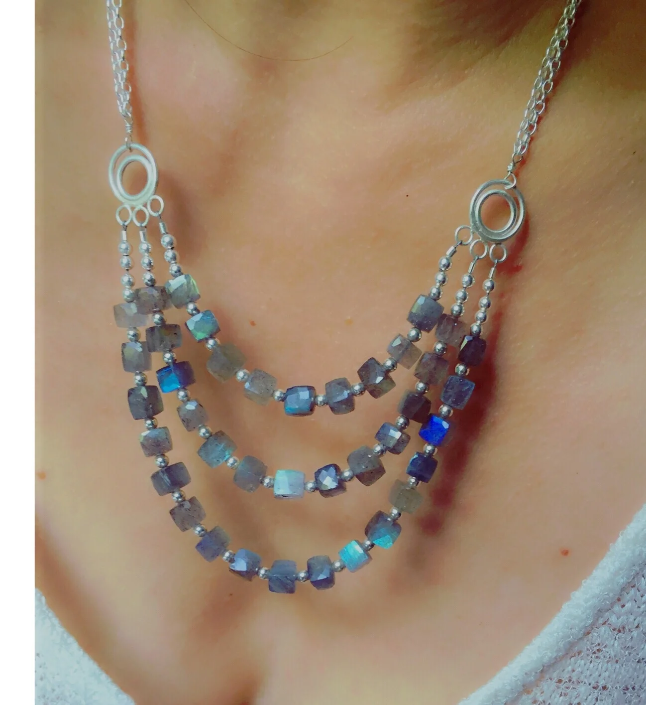 Multi-Strand Silver and Labradorite Necklace