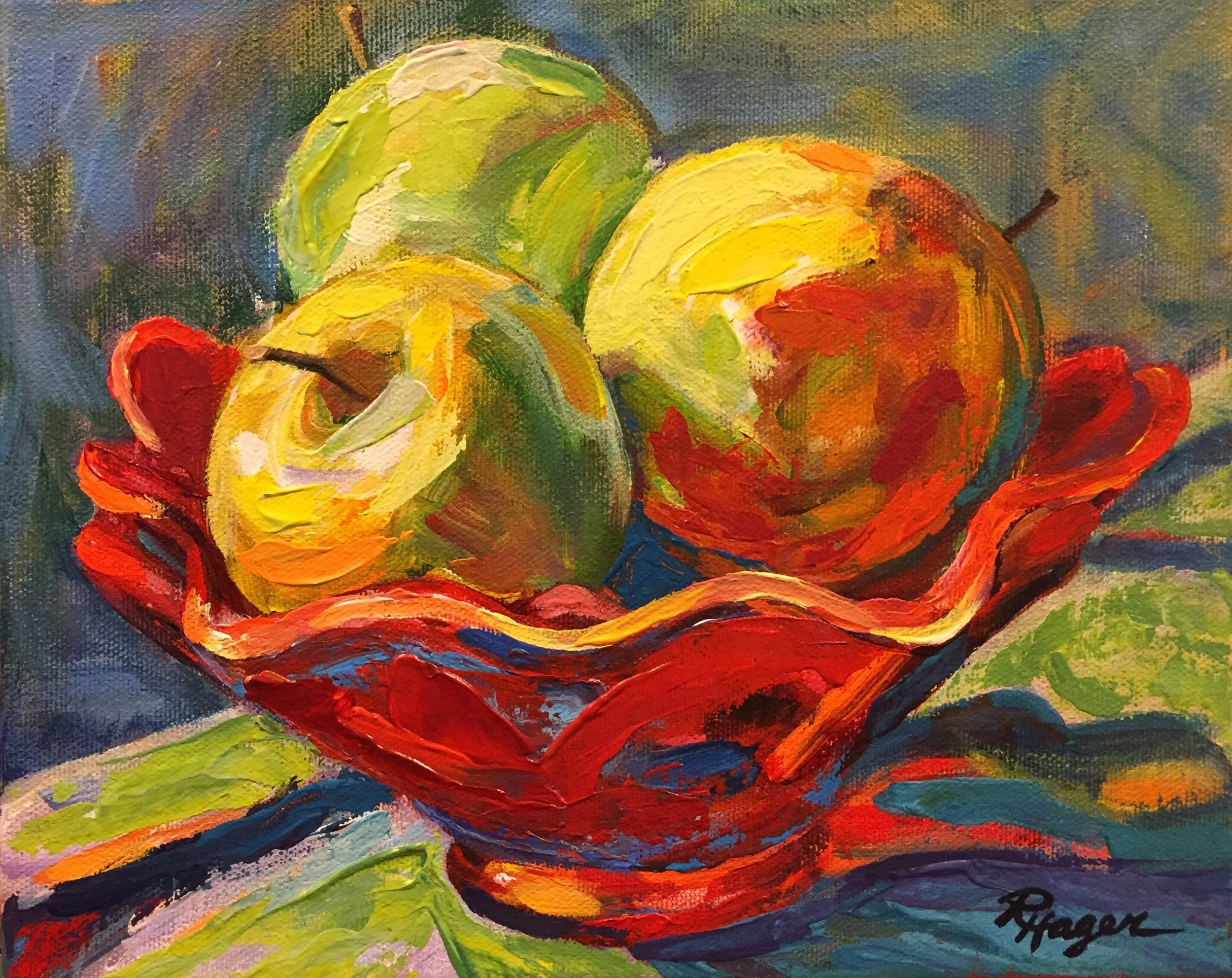 Apples in Red Dish #31 - SOLD