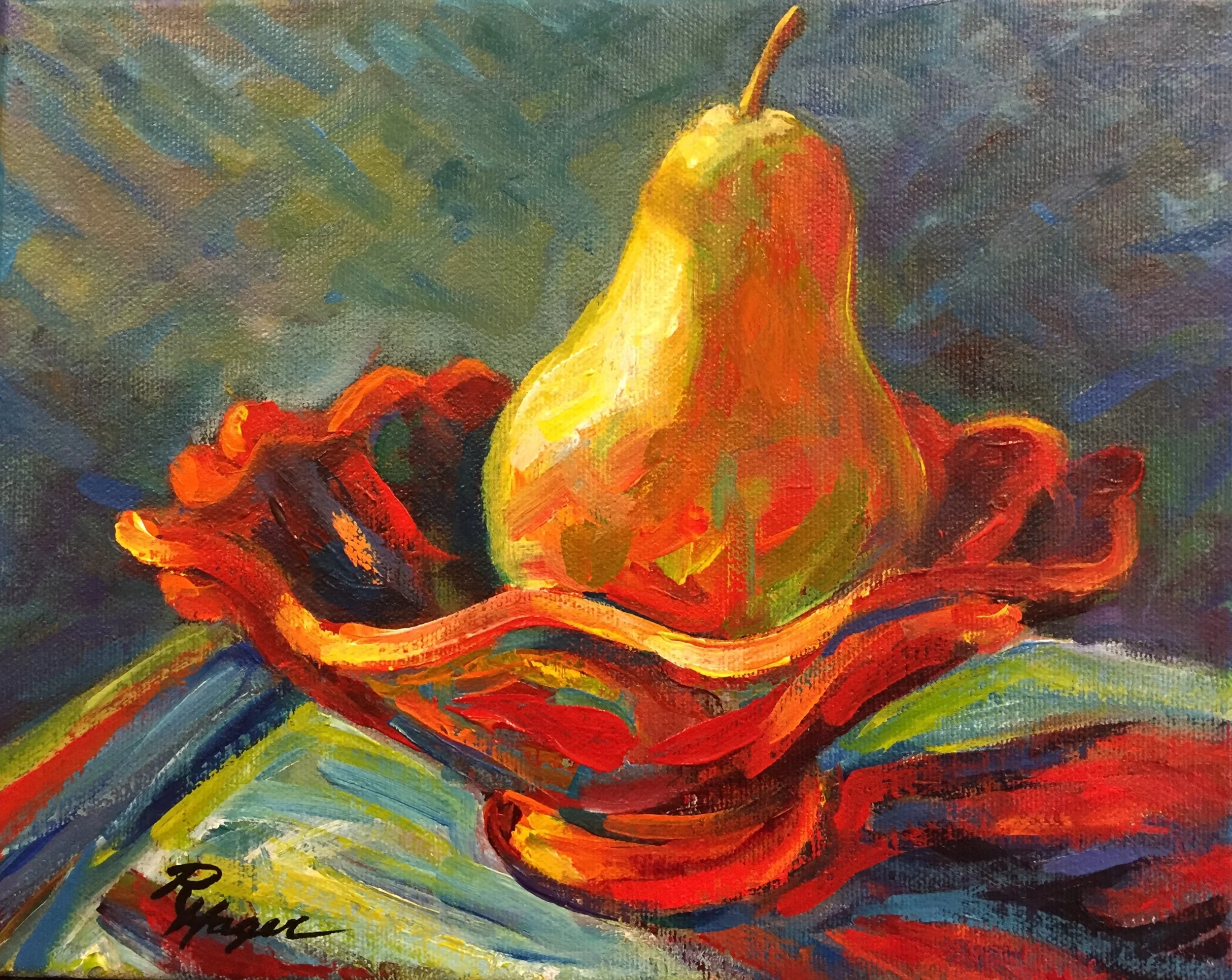 Pear in Red Dish #57 - SOLD