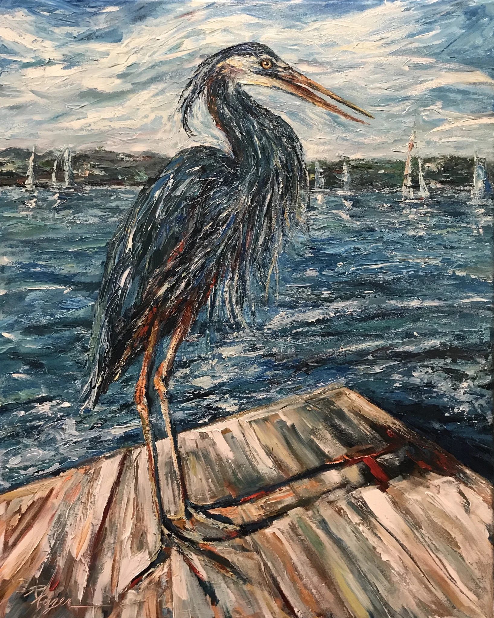 Heron on Dock #220- SOLD