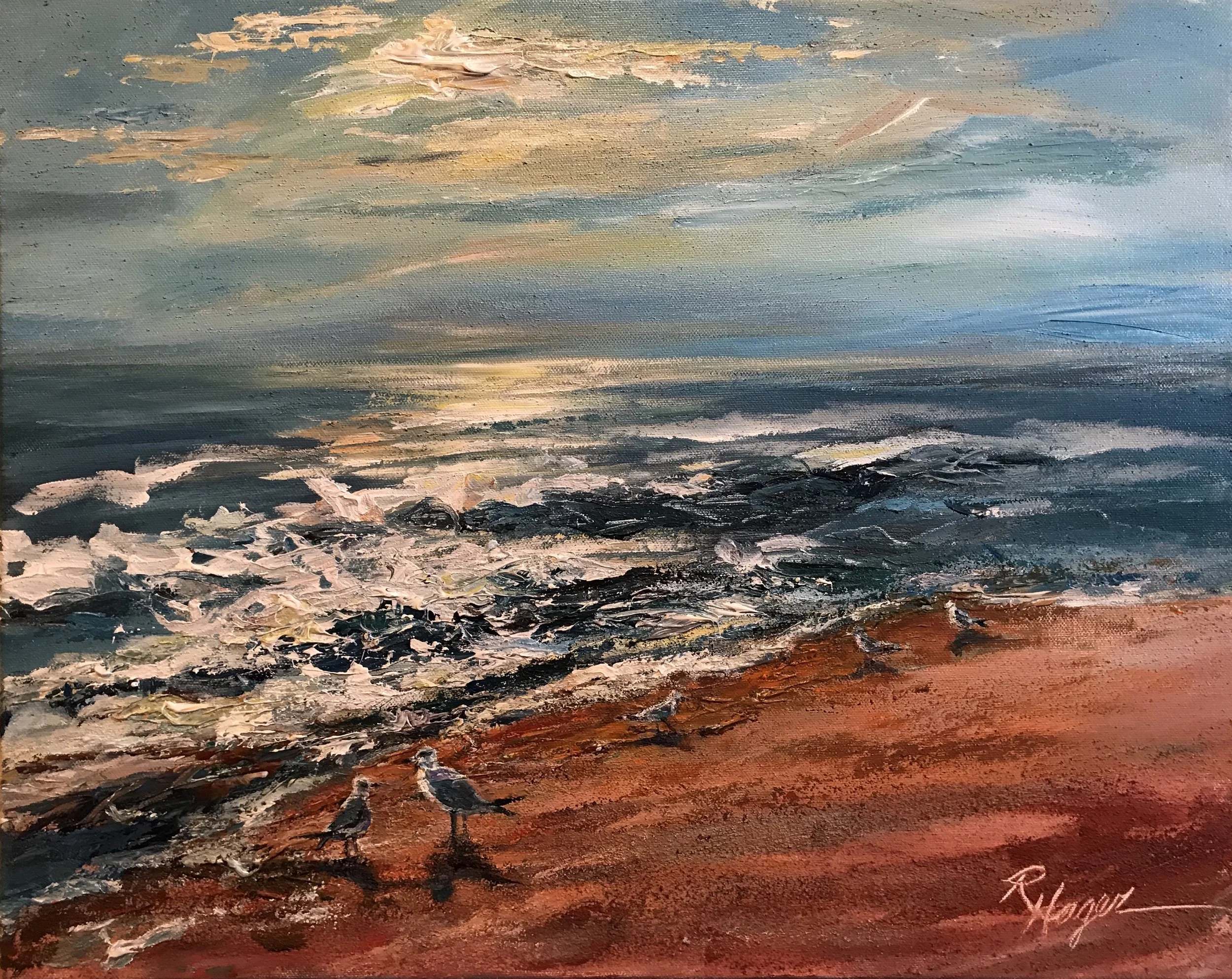 Seagulls at Dawn #158 -SOLD
