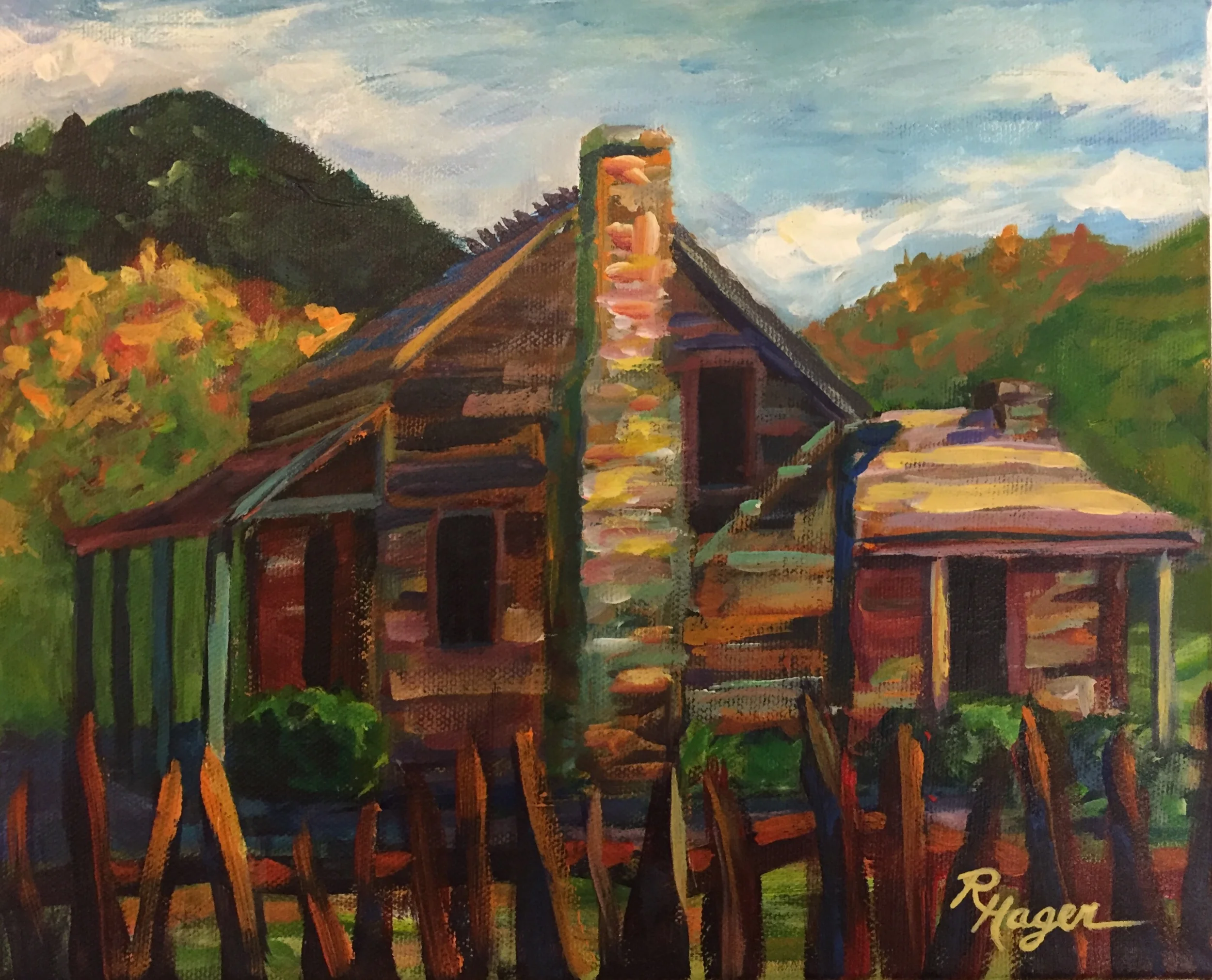 Oconaluftee Cabin Late Afternoon #26 SOLD