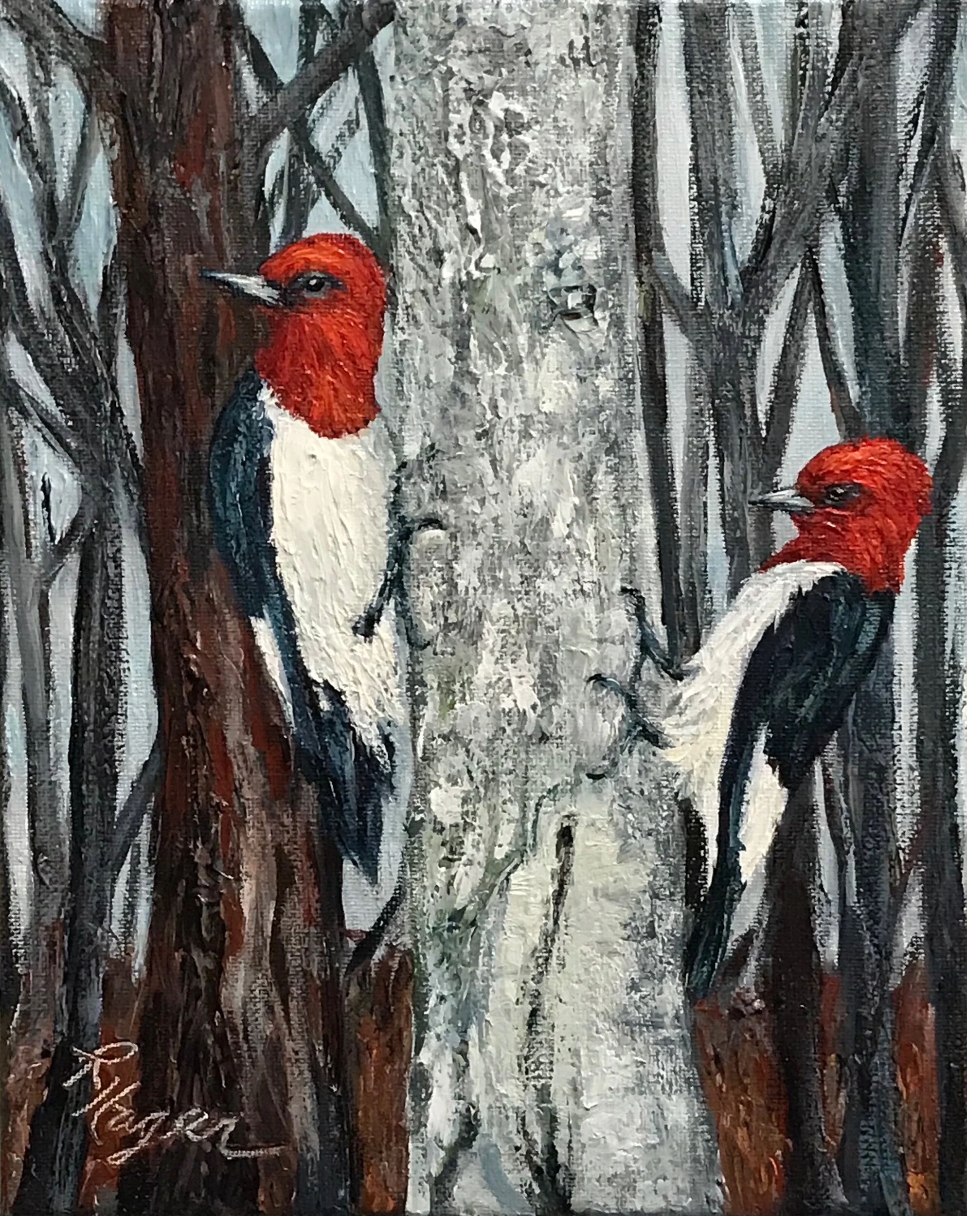 “Red-headed Woodpeckers”#345. SOLD
