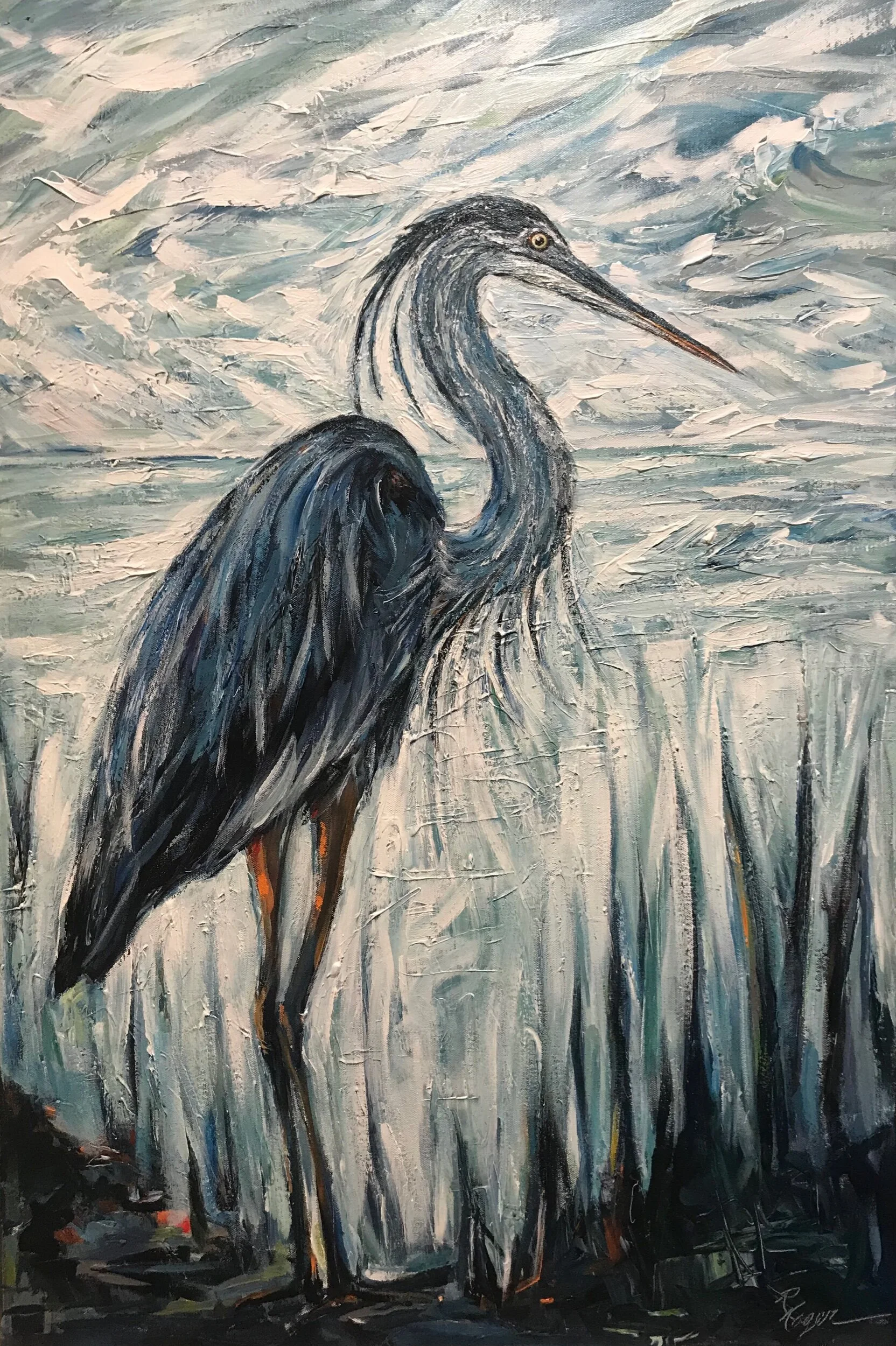 Misty Morning Heron #355.  SOLD
