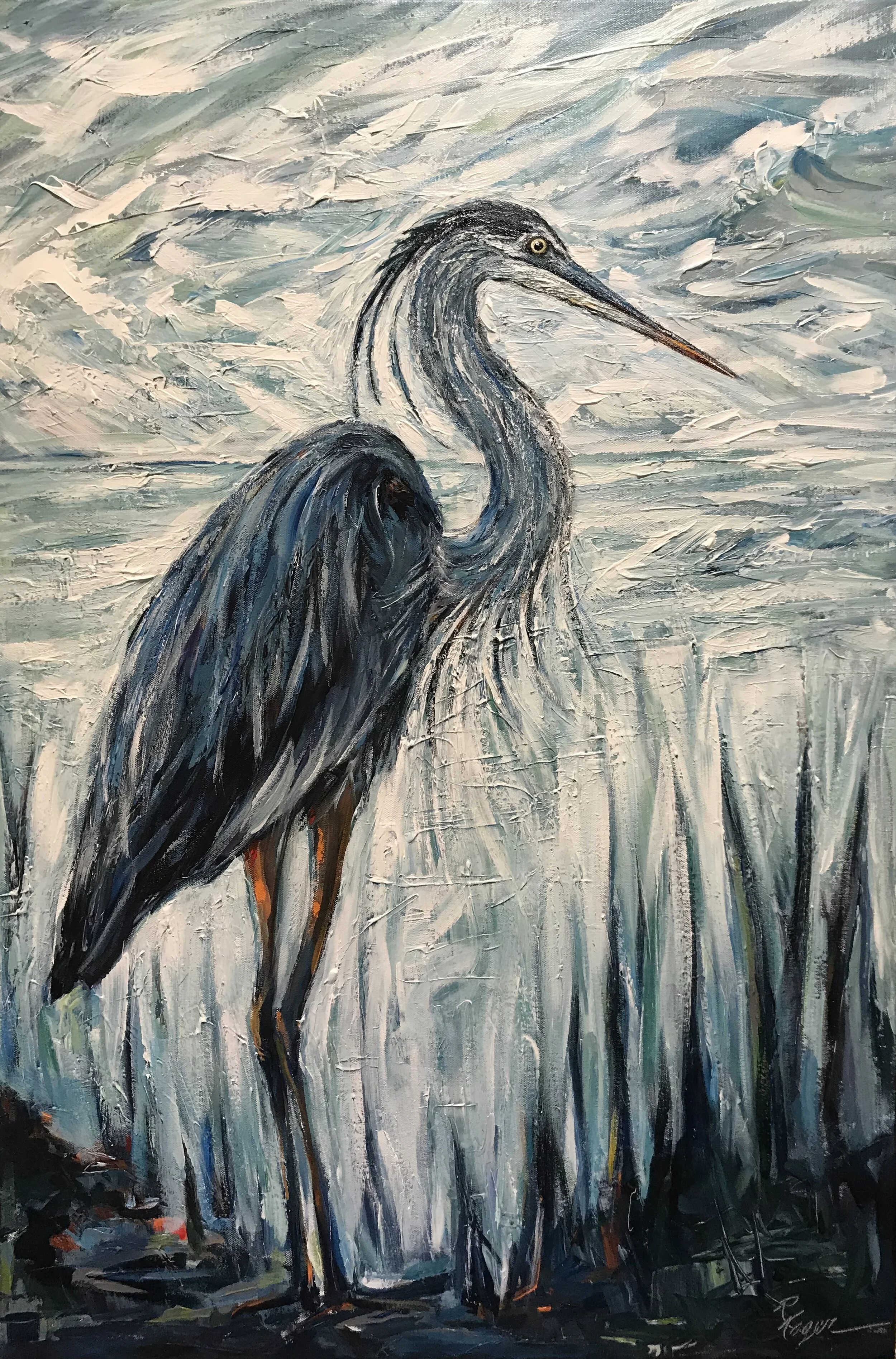 Misty Morning Heron #355.    Available at Gilberg Furniture.  $760